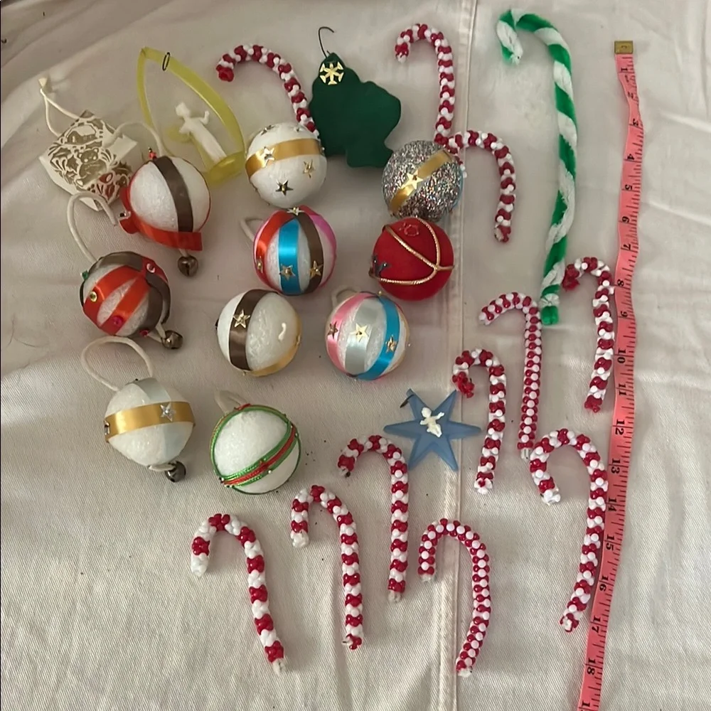VTG Handmade Christmas Ornaments and Candy Cane Set